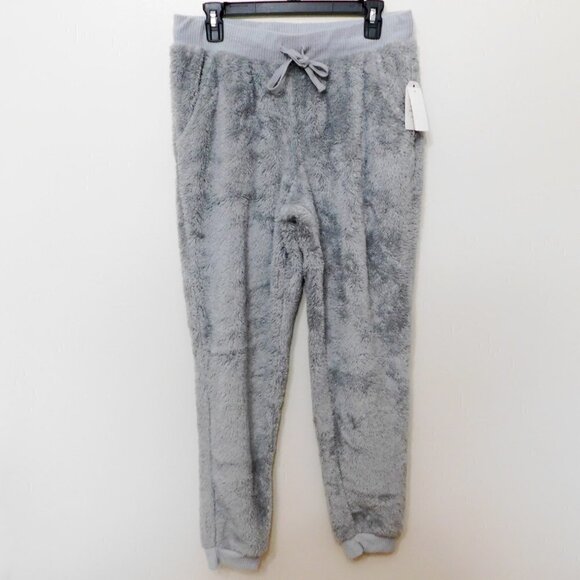 𝅺JR405 Hippie Rose Light Gray Juniors' Faux-Sherpa Jogger Pants Size L - Picture 1 of 2